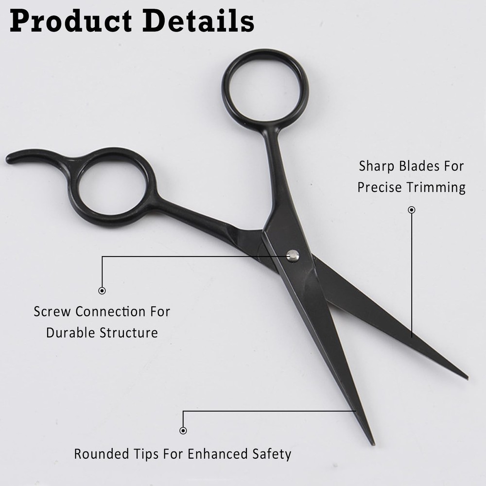 Sharp Stainless Steel Shears - Black - Professional Beard & Mustache Scissors...