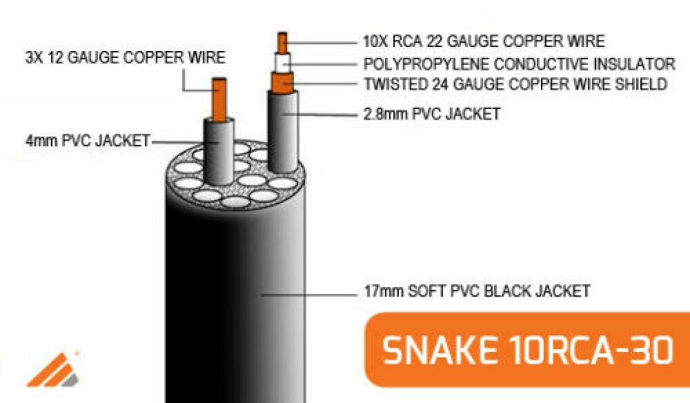 PRV Audio SNAKE 10RCA-30 Car Audio 30 Ft Medusa Cable 10 RCA Channels + 3 Power