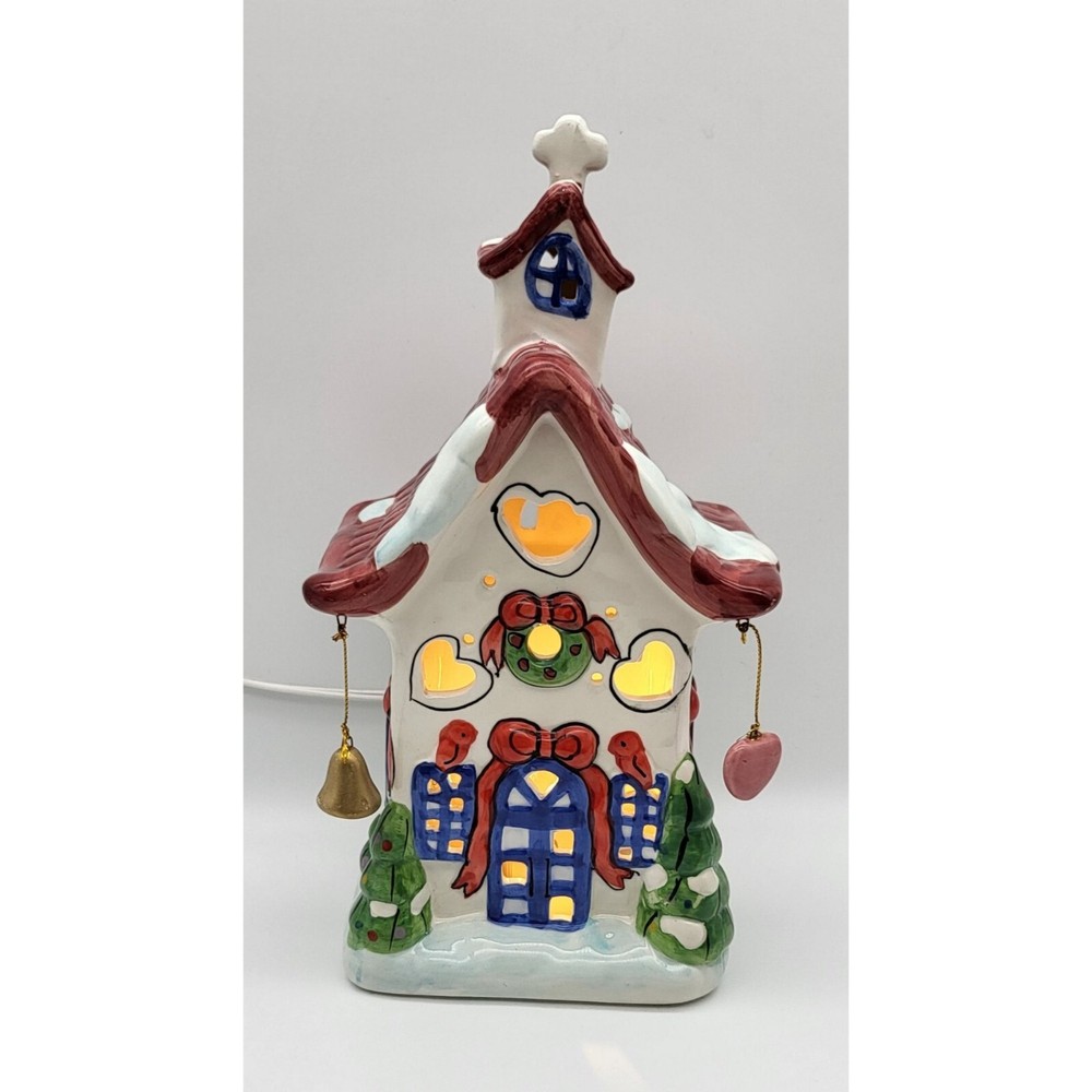 1990 Elements CHURCH Ceramic Lighted Christmas Building with Light Cord
