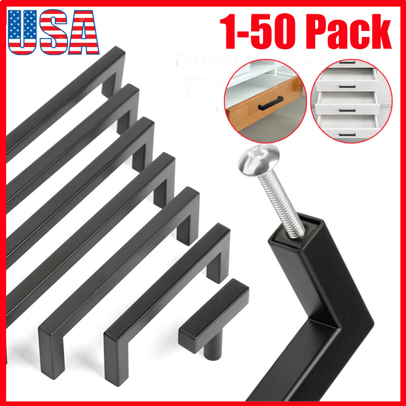 Modern Cabinet Handles Matte Black Kitchen Drawer Stainless Steel Square Pulls