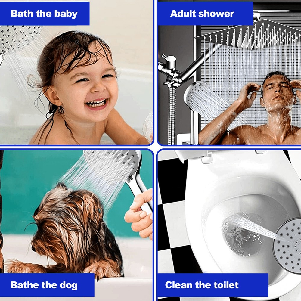 High Pressure Adjustable 8” Rain Square Shower Head with Handheld Spray Combo