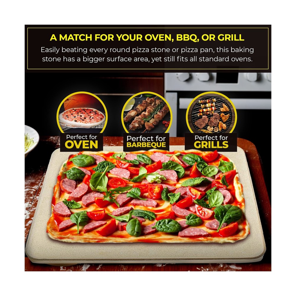 Pizza Stone - Baking Stone. SOLIDO Rectangular 14"x16" - Perfec... FAST USA SHIP