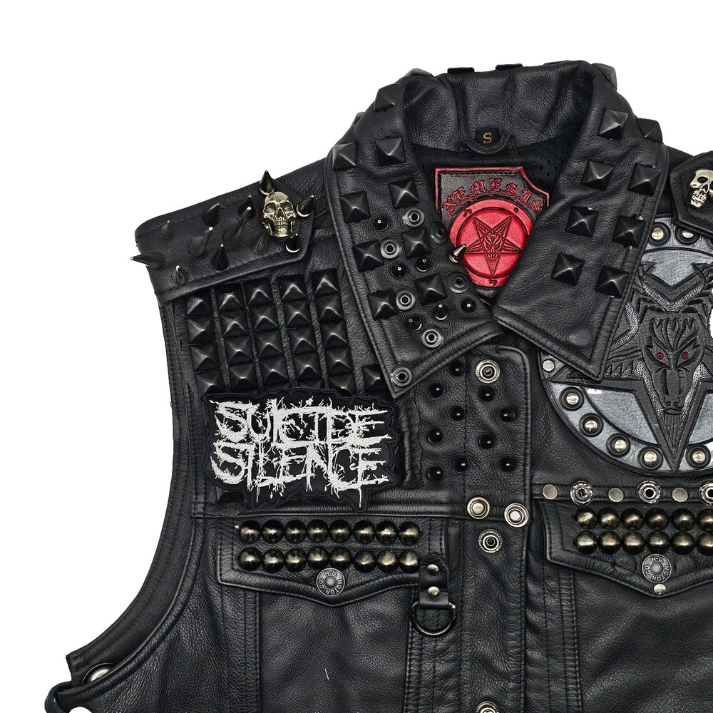 SUICIDE SILENCE WHITE LOGO (shaped border) EMBROIDERED PATCH