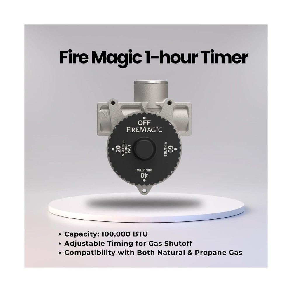 Fire Magic 1-Hour Shutoff Timer, 100,000 BTU Natural/Propane Gas Timer, Accom...