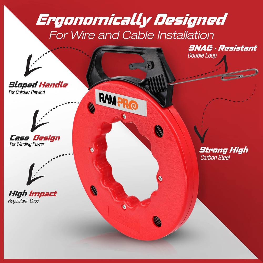Fish Tape Wire Puller 50ft - Easy to use Cable Puller Tool with Double Loop T...