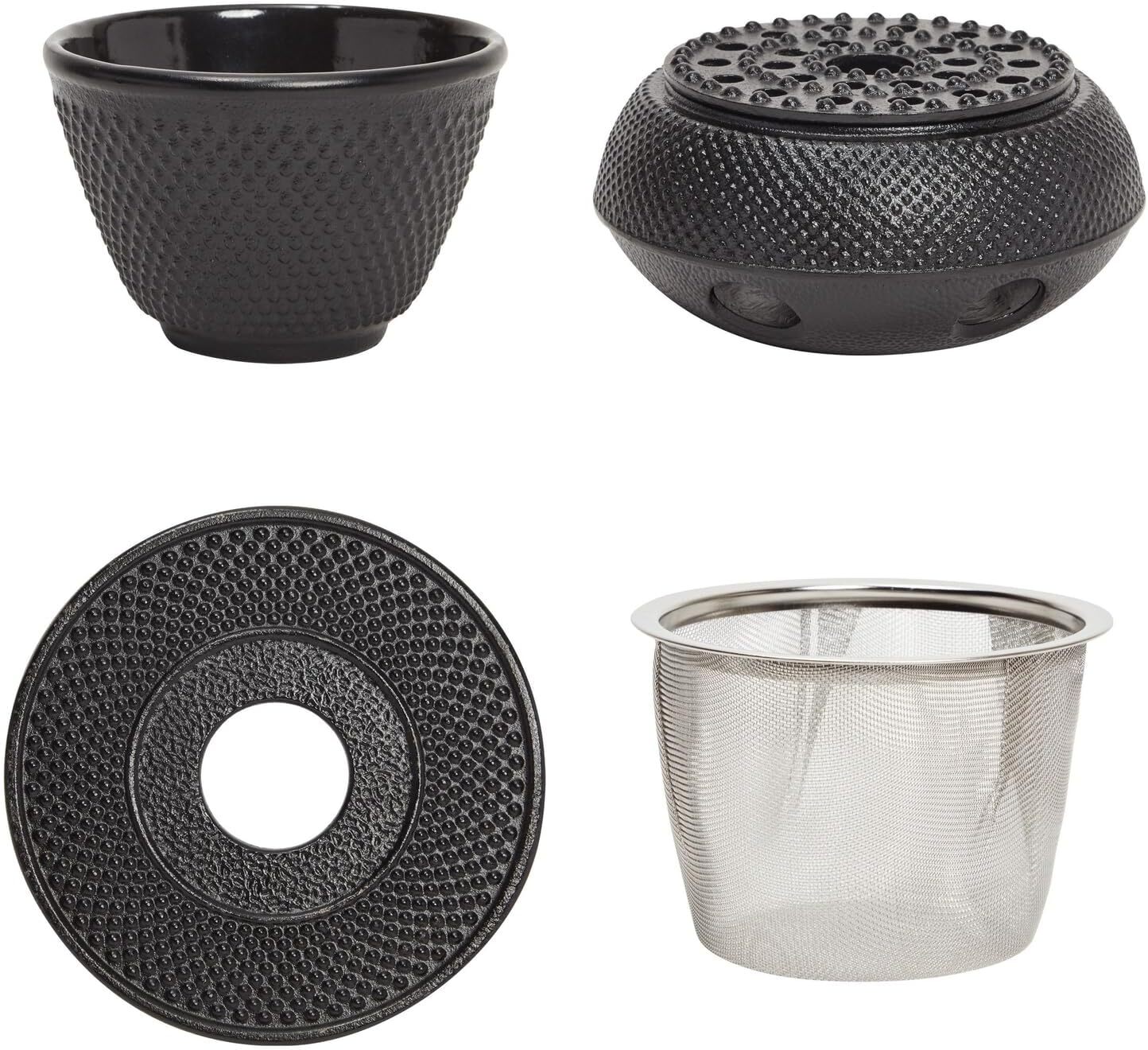 Cast Iron Teapot Set of 6 - Tea Set with Thermos, Gasket, Infuser and 4 Teacups