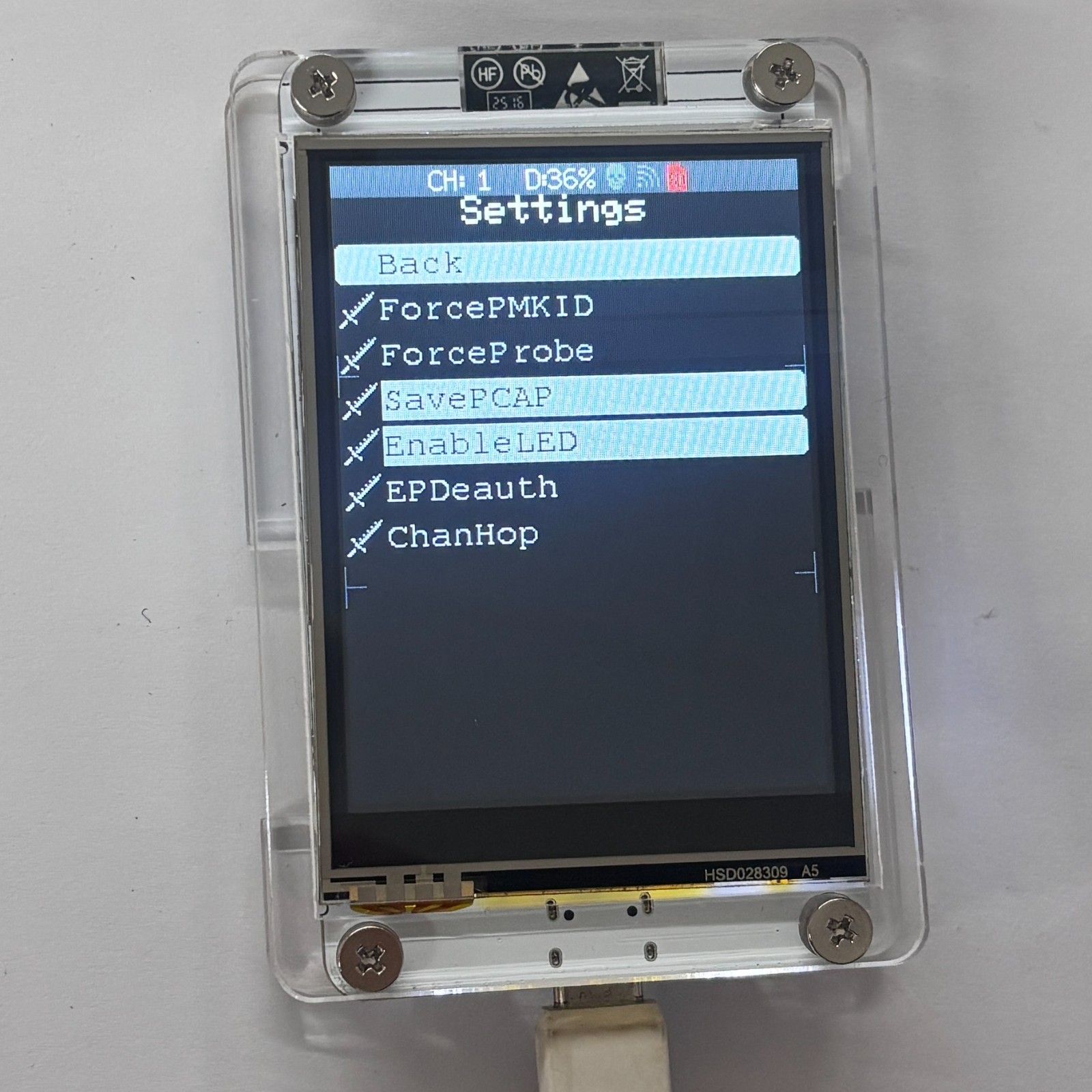 ESP32 Marauder WiFi BT Network Monitor 2.8" Touch Screen RSSI Data Readout