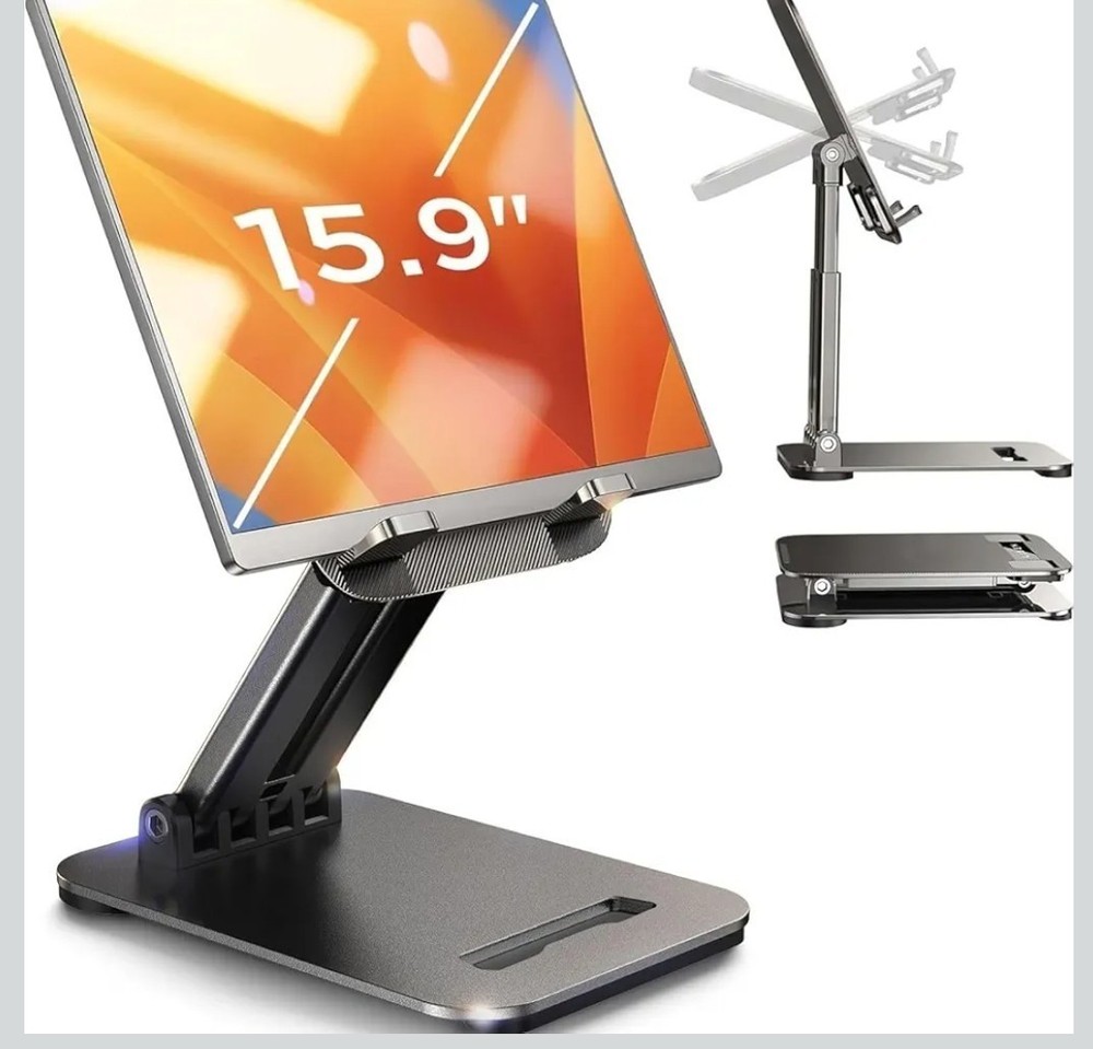 Tablet Stand for Desk - Adjustable & Foldable Holder for iPad, Tablets Monitors
