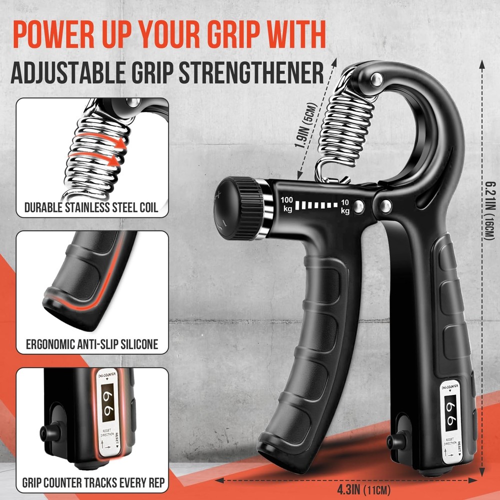 TEAWOO 4-Pack Grip Strength Trainer Kit, Adjustable Forearm 4PCS, black