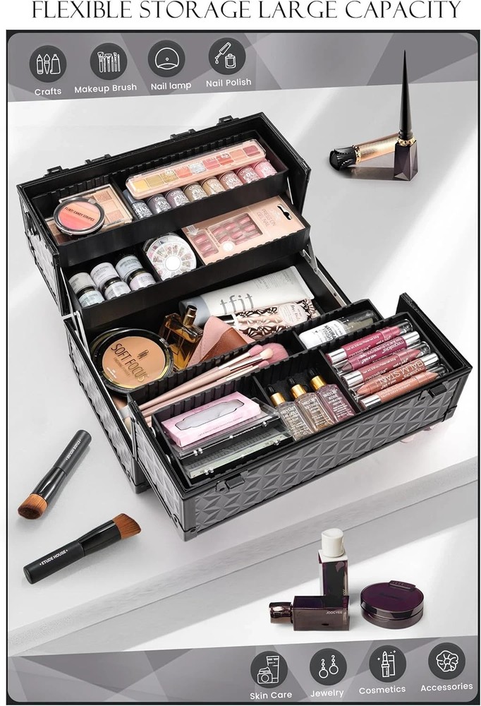 Professional Makeup Train Case - Lockable Aluminum Organizer with Adjustable Div