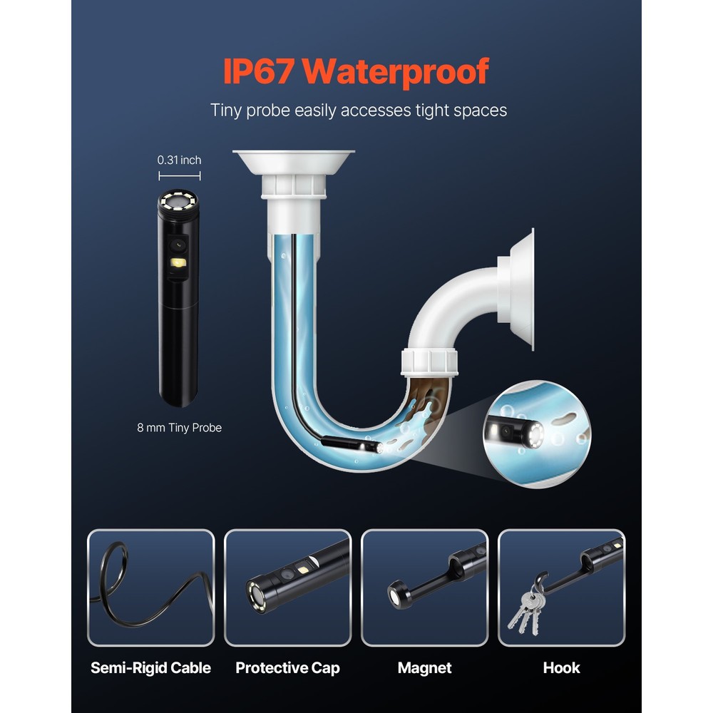 Dual Lens Borescope Endoscope Camera for Android IOS & 16.4FT Snake Cable