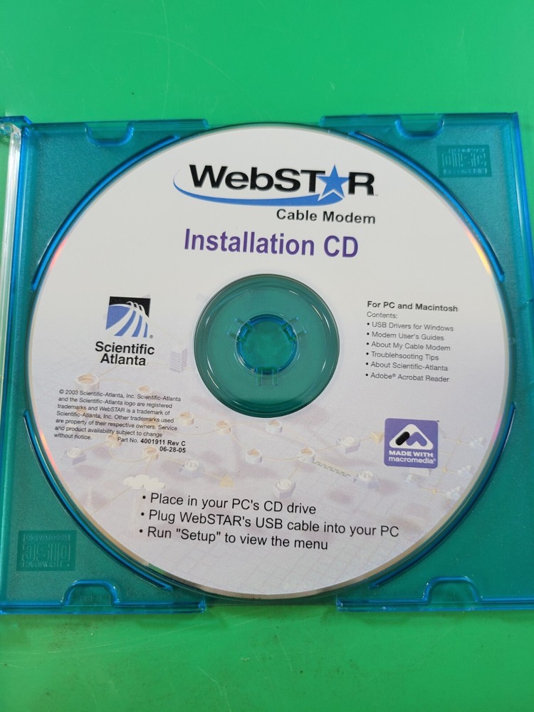 Webstar Cable Modem Installation CD Disc Scientific Atlanta PC MAC CD-ROM