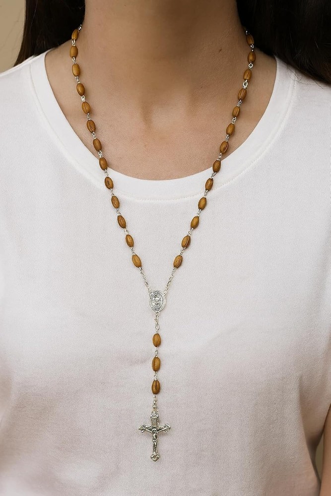 Authentic Jerusalem Rosary: Olive Wood Beads & Soil Medal Gift with Certificate