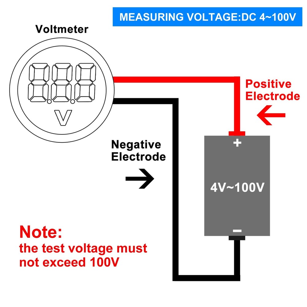 DWEII 5PCS DC 4-100V LED Digital Display Circular Two-Wire Voltmeter Red