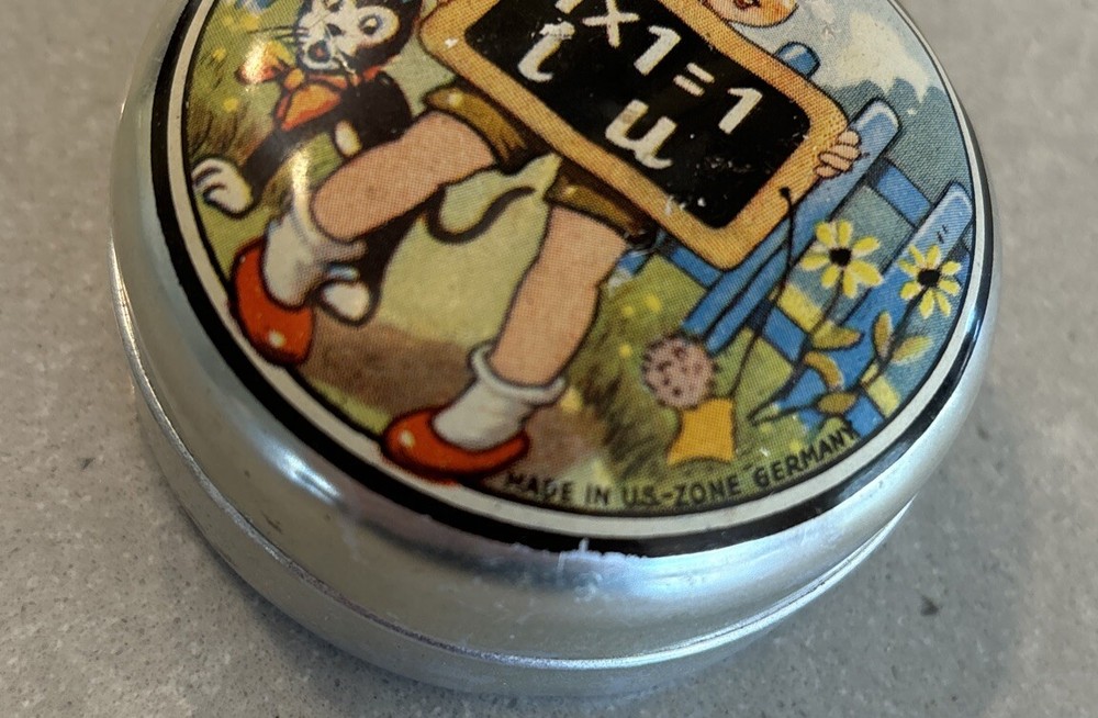 German US Zone Boy Doing Math Cat School Slate Tin