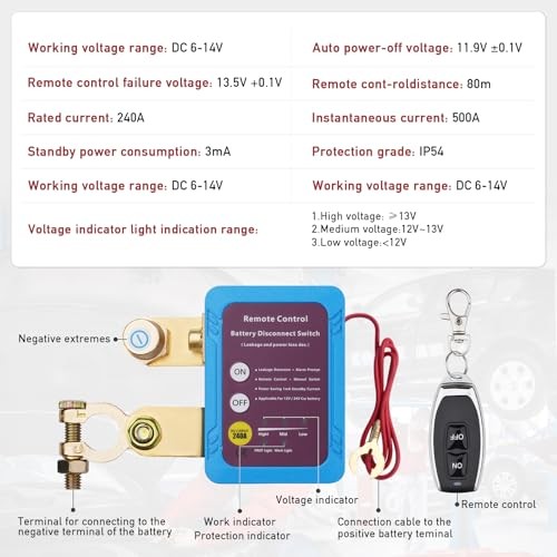 Kill Switch with 12V 240A Remote Battery Disconnect Switch Smart Voltage Kill