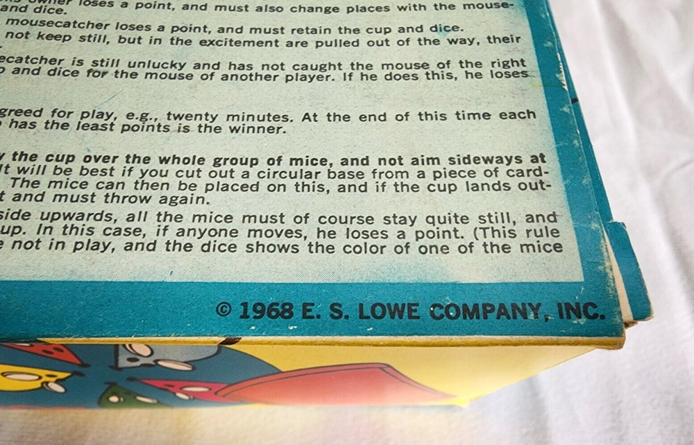 1968 Scamper mouse dice game original package by E S Lowe made in Hong Kong