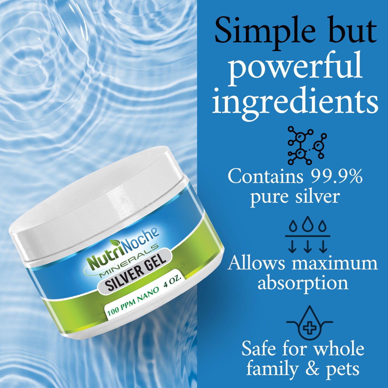 NutriNoche Pure Silver Gel - 100 PPM 4 Oz Silver Gel - First Aid Silver Gel