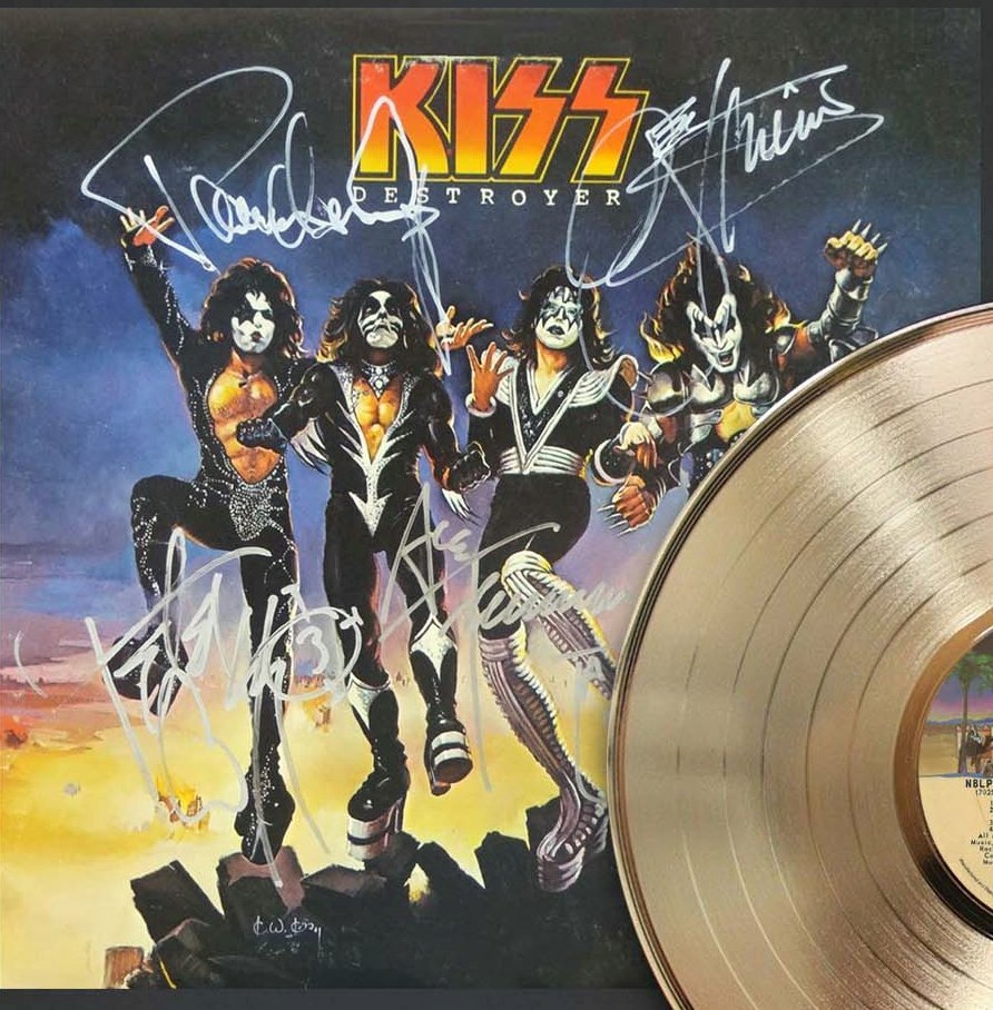 KISS Framed Black wood Reproduction Signature Gold LP Display 2