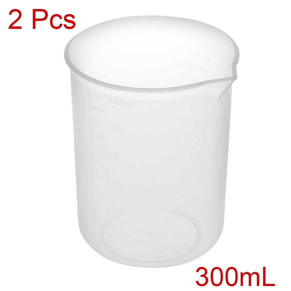 2pcs Transparent Measuring Cup Lab PP Plastic Graduated Beaker 300ml
