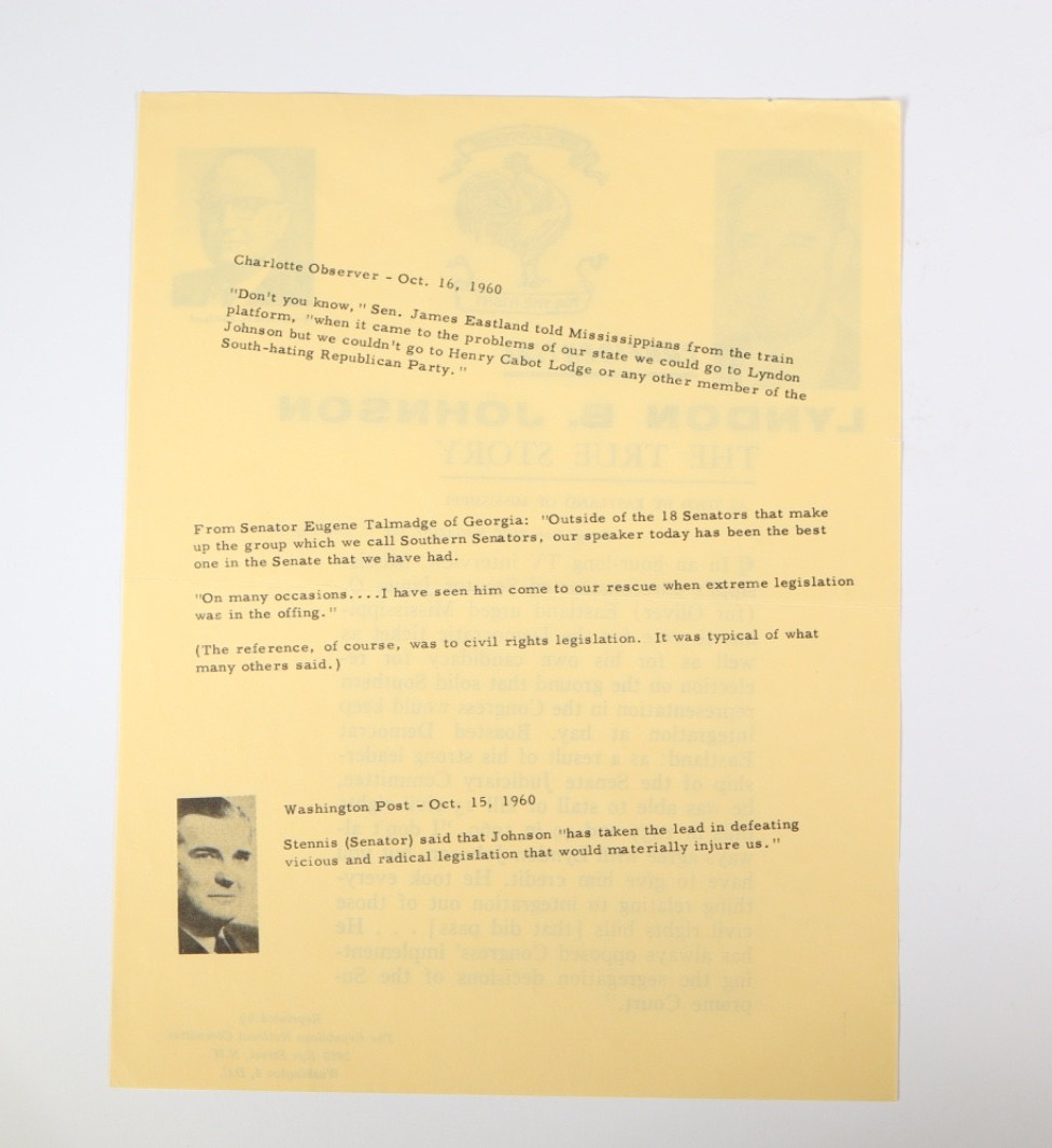1960 Anti Lyndon Johnson LBJ Southern Presidential Campaign Ephemera