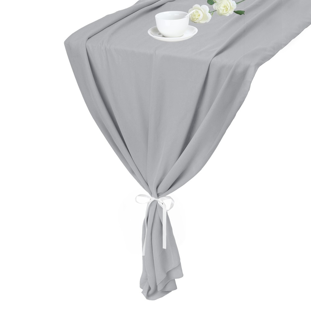 2 Pcs Grey Chiffon Table Runner 27.5" x 118" Romantic Table Runner