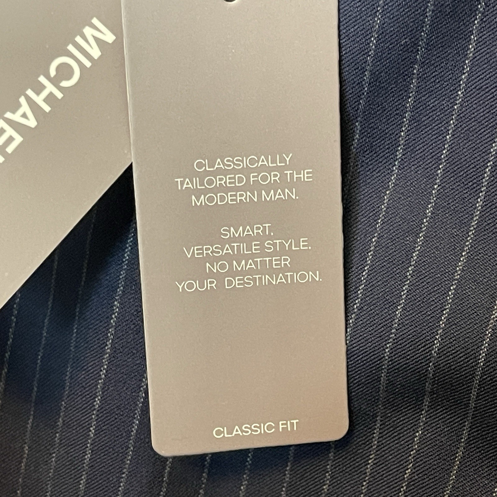 Michael Kors Malone Pinstripe Dress Pant Navy Blue Stretch Wool Blend Classic