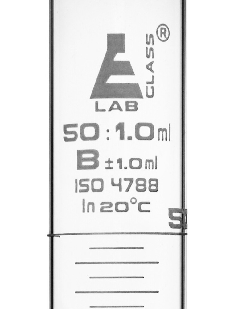 Eisco Labs 50ml Graduated Cylinder, Class B - White Graduations, Hexagonal Base