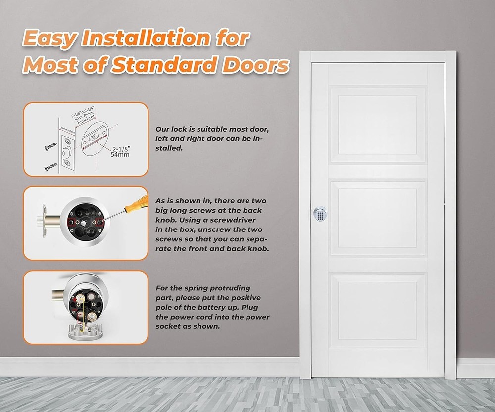 Electronic Keypad Door Knob, Smart Keyless Entry Door Knobs, Code, Anti-Slip