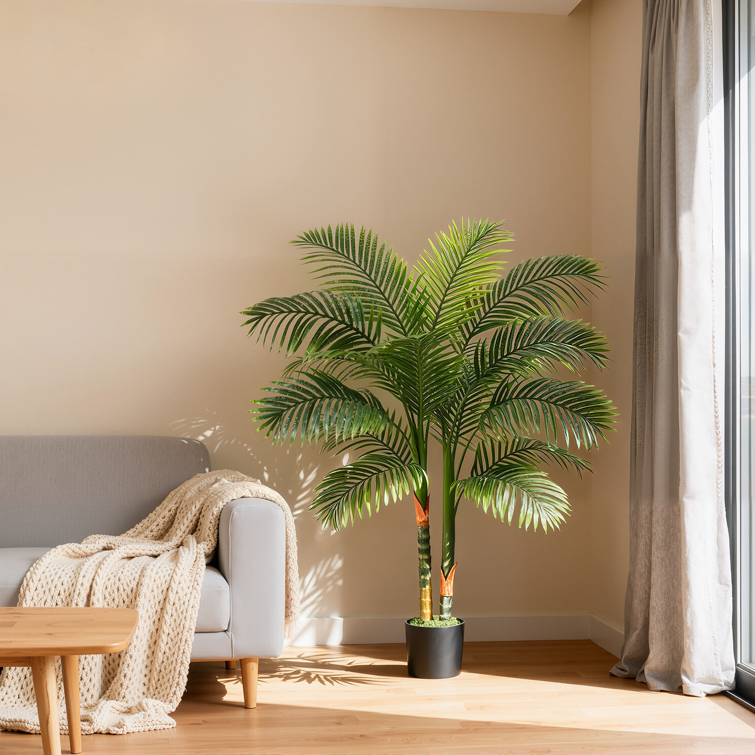 6FT Double Golden Cane Palm Artificial Tree Lush Realistic Home Garden Decor