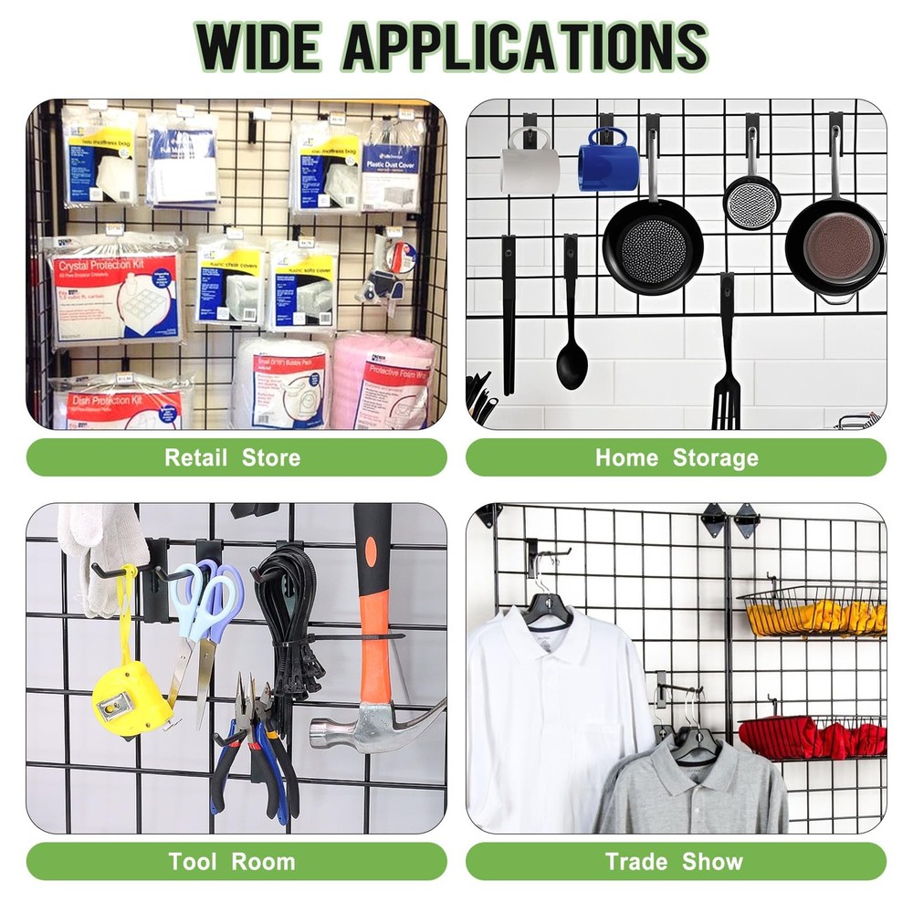 60 Pcs Gridwall Hooks, 4/6/8 Inch Grid Wall Hook Display for Gridwall Panel, ...