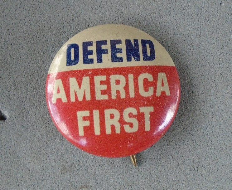 Defend America First pin back button made by Geraghty INC