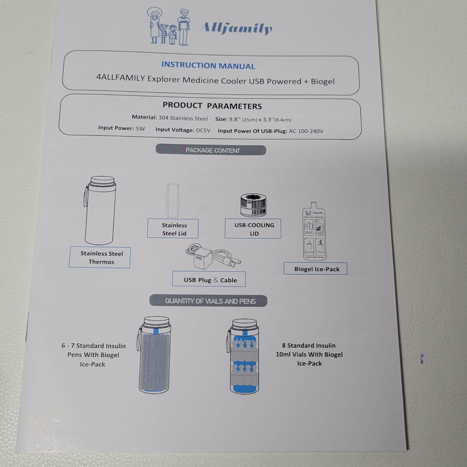 4ALLFAMILY EXPLORER 72 Hour 7 Pen Medical Insulin Cooler Travel Case USB Charger