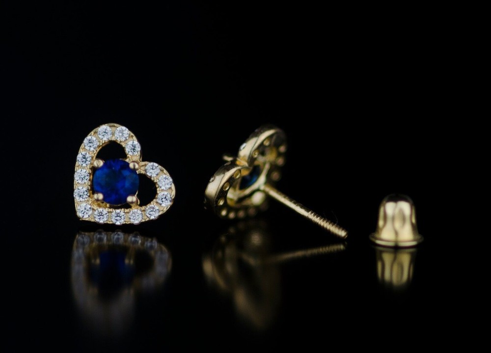 14k Solid Yellow and White Gold Heart Stud Earrings