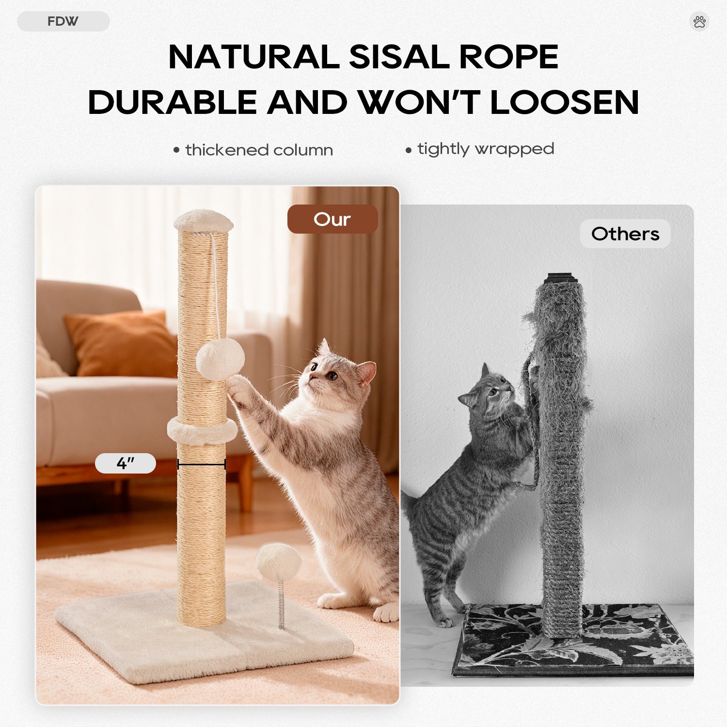 33 Inch Cat Scratching Post Cat Scratcher Natural Sisal Rope Scratch Post Trees