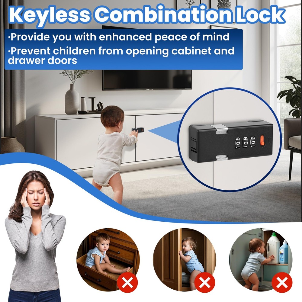 Premium Keyless Cabinet Lock with Combination Code - 3-Digit Password Hasp La...