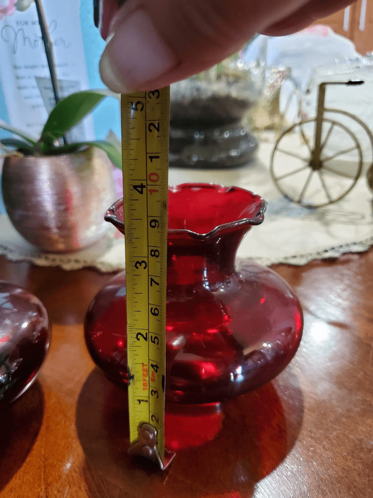Two anchor Hocking Ruby Red bud vases