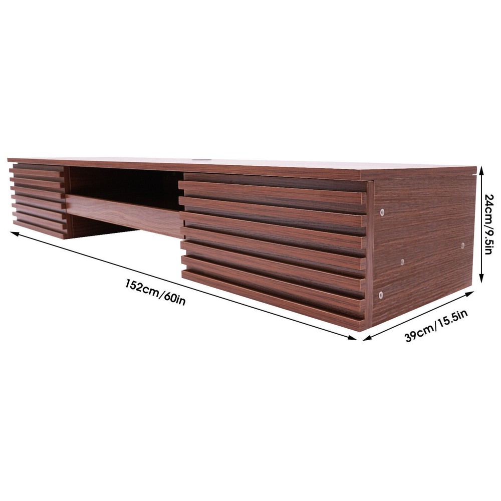 Brown/Black Wall-Mounted PC Table Floating Computer Desk W/ 2 Drawer 120lbs Load