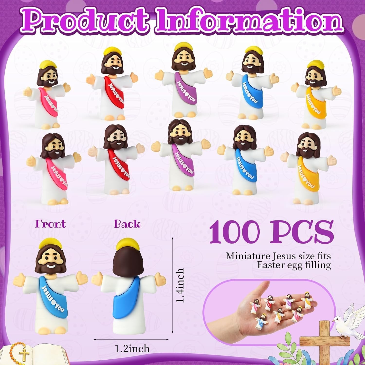 100 Pack Little Jesus Figures Loves You, Tiny Mini Jesus Figurines in Bulk