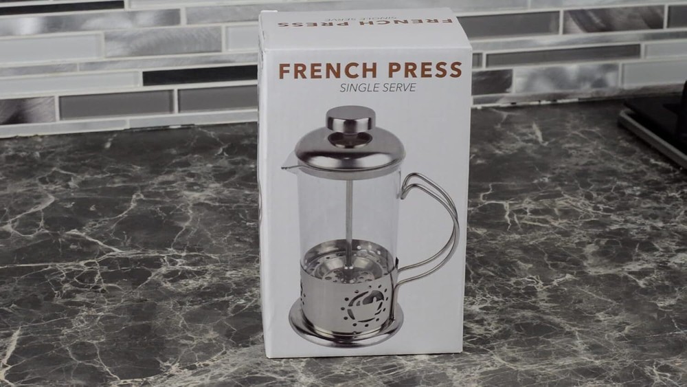 French Press Single Serving Coffee Maker, Small Affordable Silver
