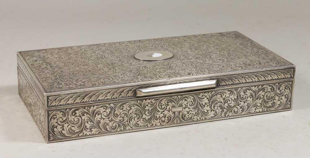 Etched 800 Silver Box with Scroll Design.