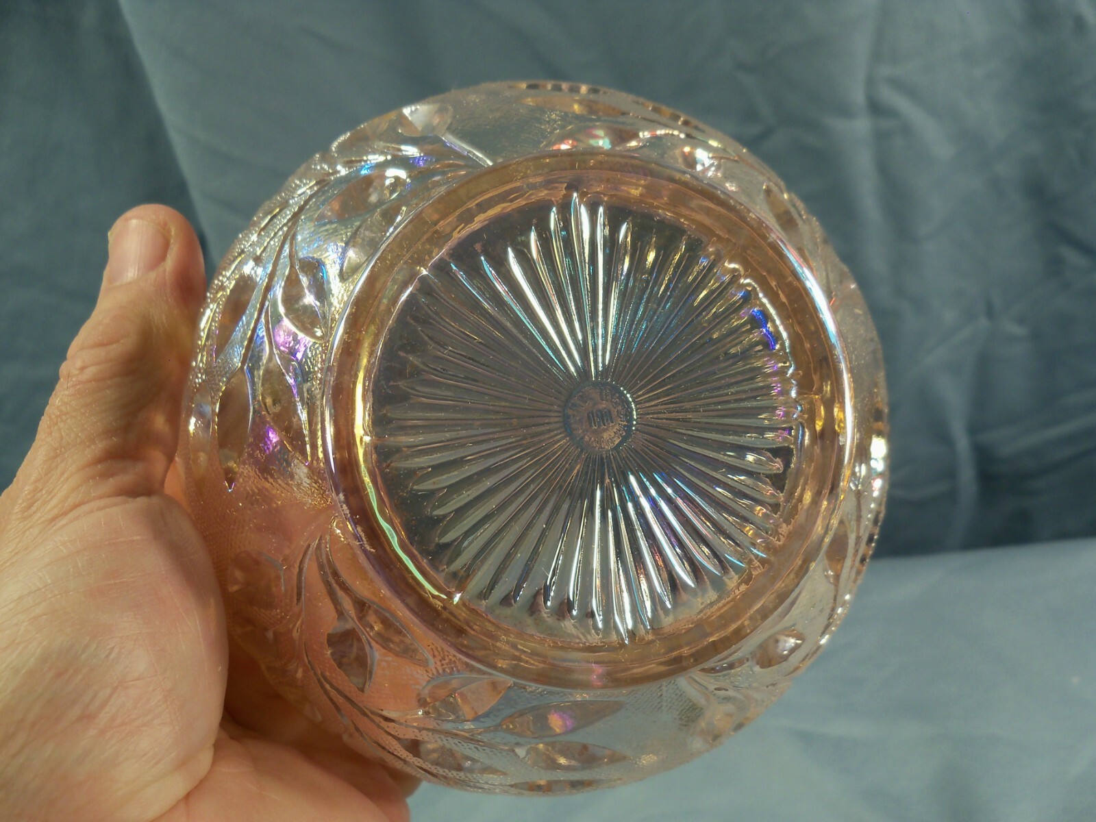 Westmoreland Pink Carnival Glass Wildflower & Lace Finger Bowl / Fireball Bottom