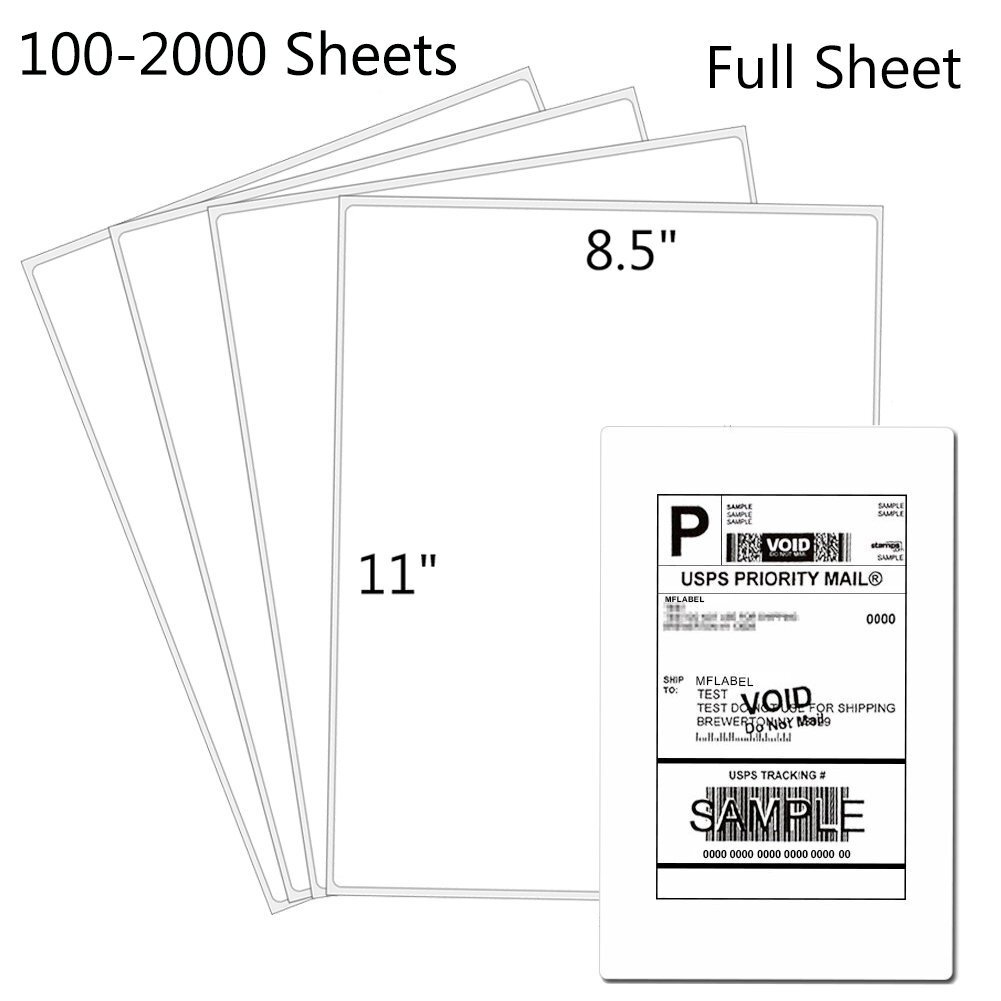 100 Full Sheet Shipping Labels 8.5x11 Self Adhesive Blank Paper for Laser/Inkjet