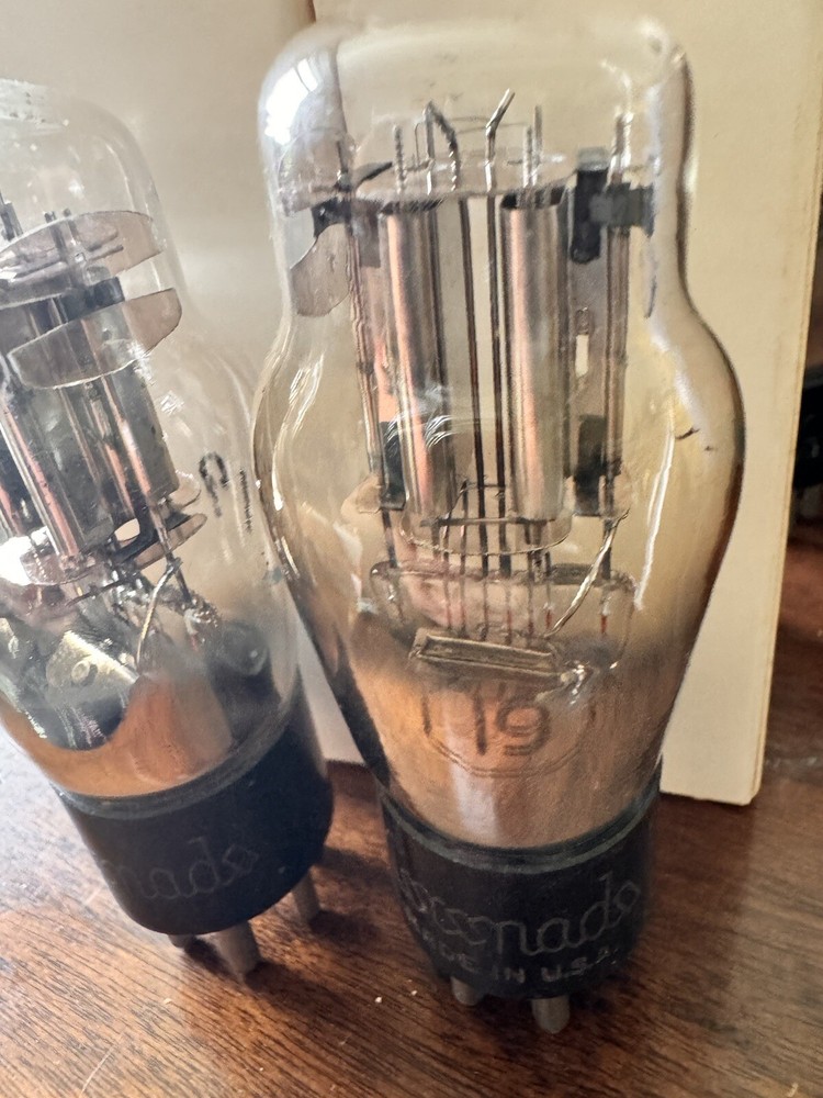 Matched Pair Type 19 Coronado ST Bottle Engraved Base Silver Plates Dual Triodes