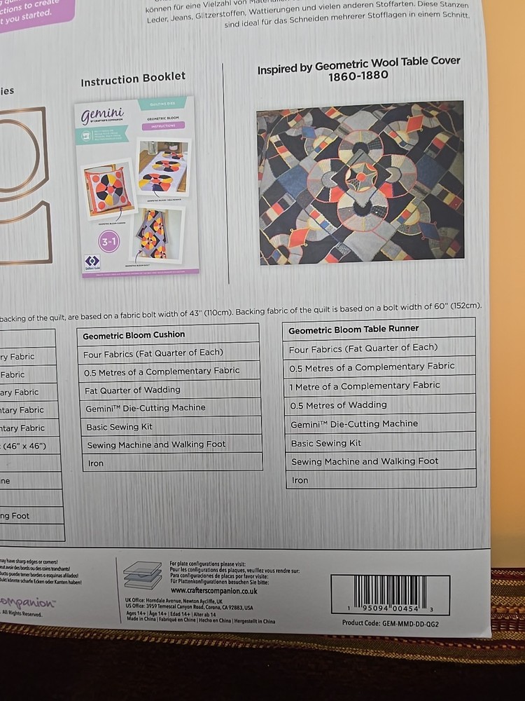 GEMINI Quilting Dies" Geometric Blooms" Pattern & instruct. kit Crafter's Com.