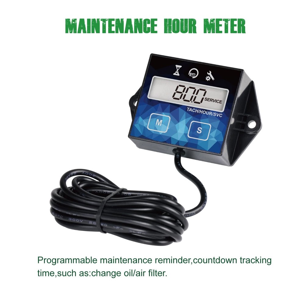 Digital Small Engine Tachometer Hour Meter,Resettable Hours,Replaceable Batte...