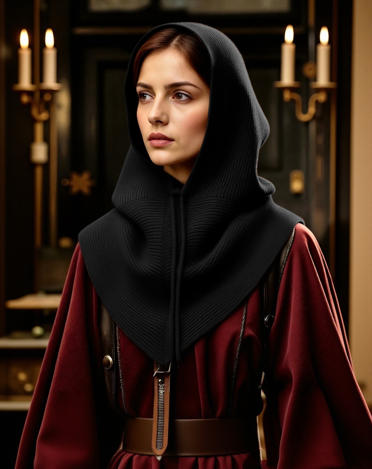 Renaissance Hooded Shawl Poncho Knitting Cowl Hood Winter Warm Hood Shawl Cloak