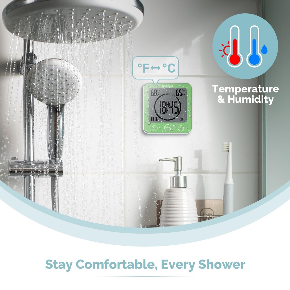 Shower Clock Waterproof Bathroom Timer – Digital Wall Clock with Countdown, M...