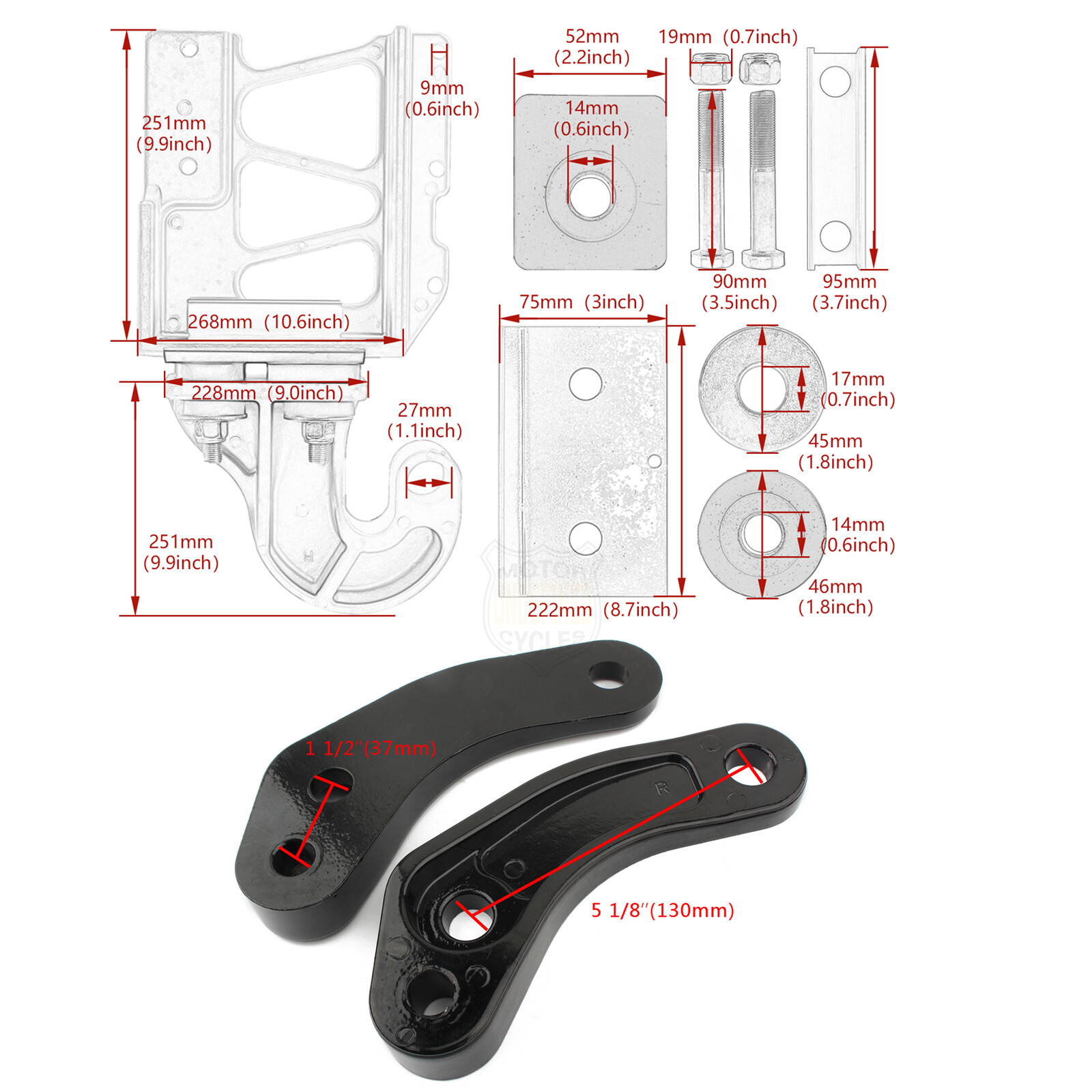 For Peterbilt 379 378 Engine Hood Hinge Pivot Bolt Kit Bushing Mount Bracket Kit
