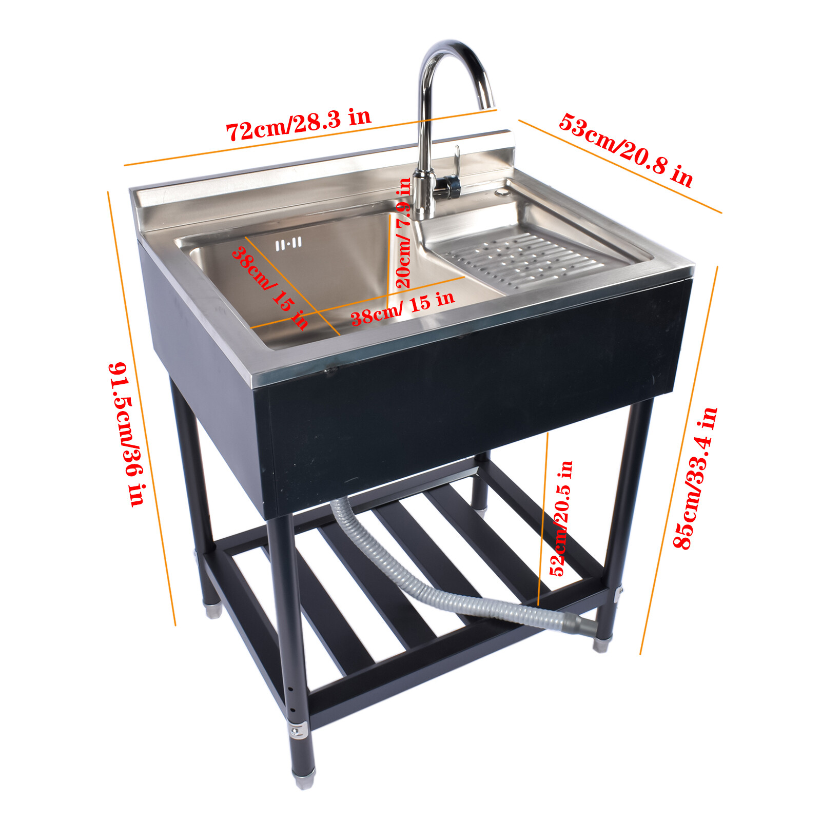 28''/36/39'' Stainless Steel Utility Sink Free Standing Single Bowl Laundry Tub